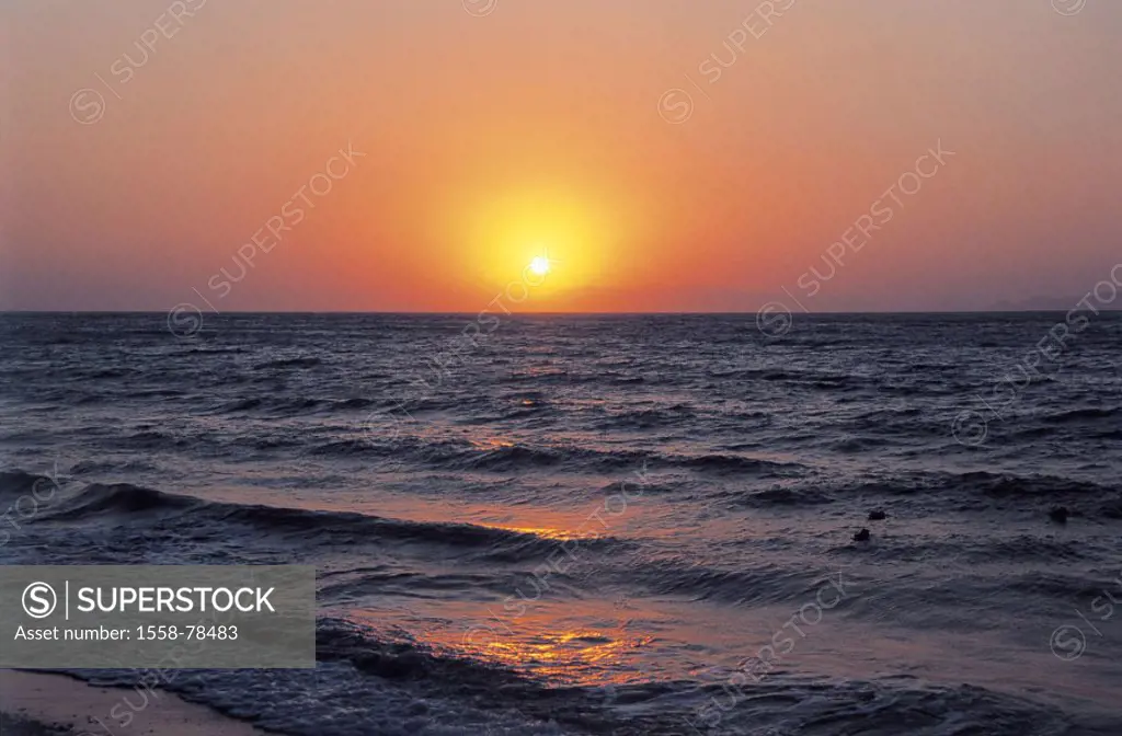 Greece, Rhodes, Ixia, sea,  Sunset   Mediterranean, Aegean, Mediterranean island, Dodekanes, southern Sporaden, island, beach, mood, evening, water, w...