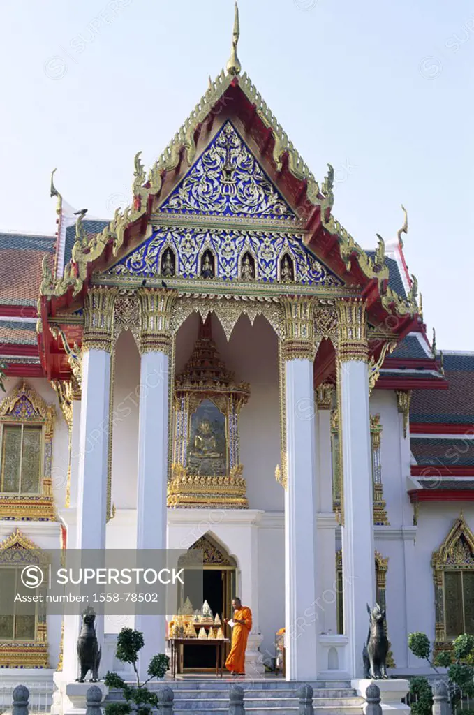 Thailand, Bangkok, wade Benchama-bo-bitr,  At the beginning of area, monk,  Asia, southeast Asia, wade Benjama-bo-bitr, wade, Benchamabophit, temples,...