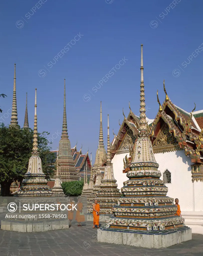 Thailand, Bangkok, wade Pho, Chedis,  Monks  Asia, southeast Asia, wade Chetuphon, Temple of the, Reclining Buddha, temple installation, pagodas, Ched...