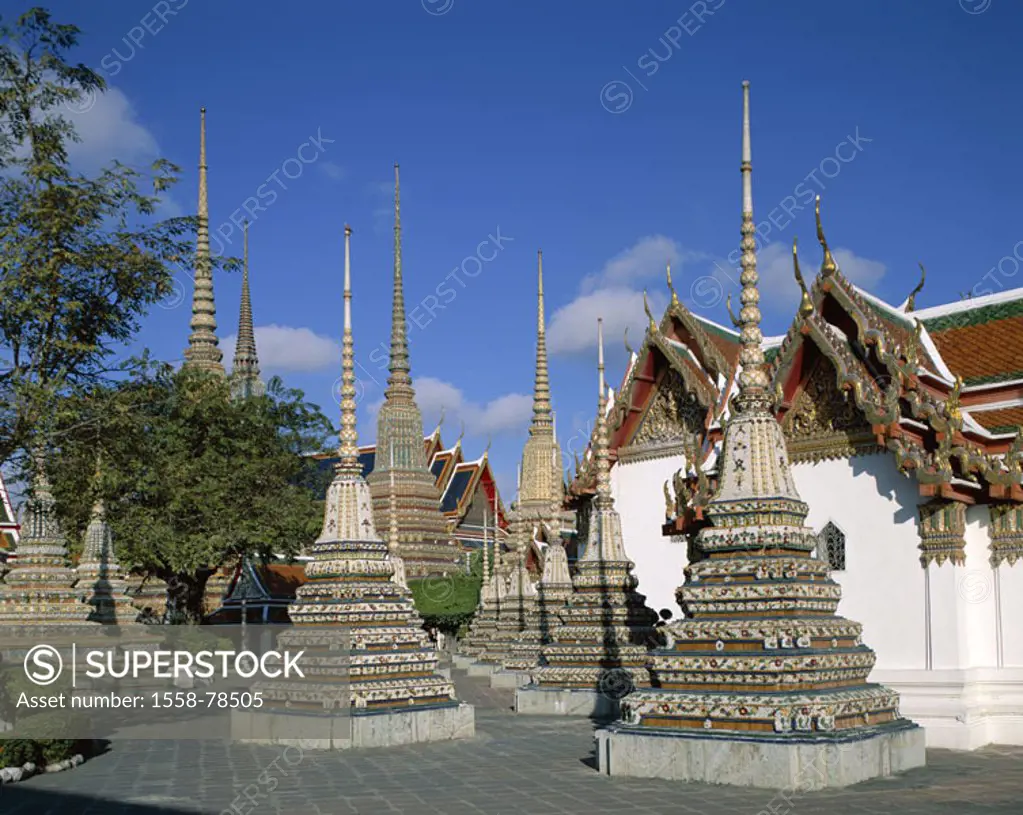 Thailand, Bangkok, wade Pho, detail,  Chedis  Asia, southeast Asia, wade Chetuphon, Temple of the, Reclining Buddha, temple installation, pagodas, Che...