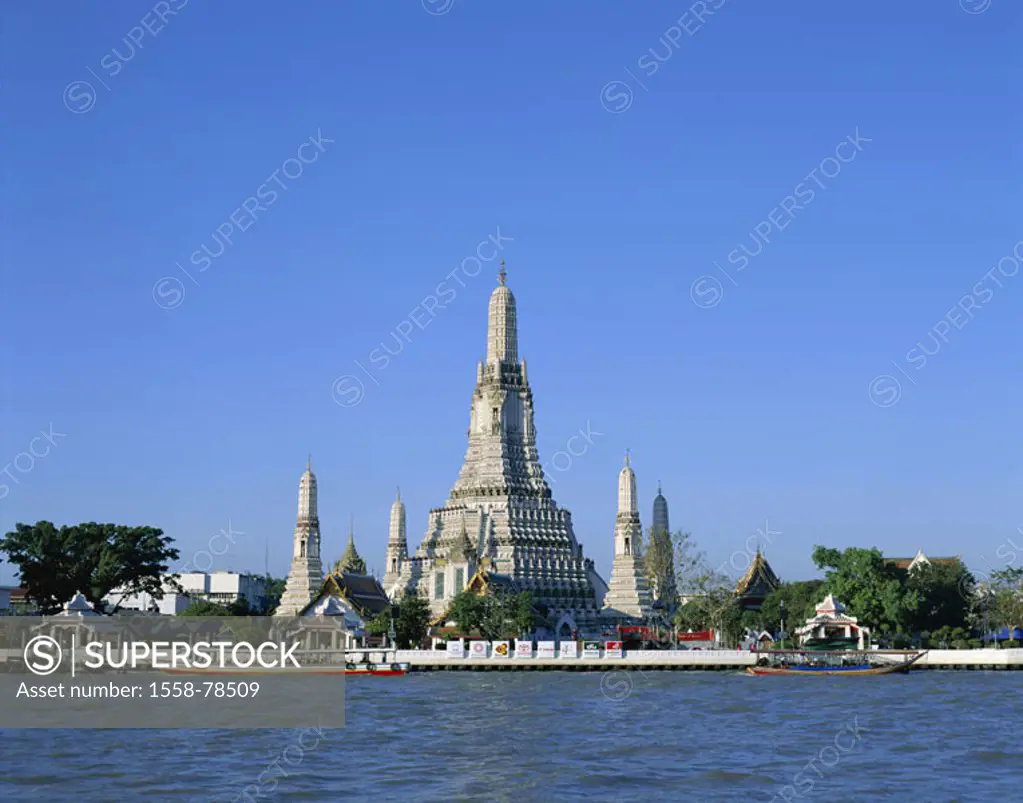 Thailand, Bangkok, wade Arun,  Chao Phraya river, trip boats,  Asia, southeast Asia, waters, boats, tourist boats, Gaze, temples of the morning rednes...