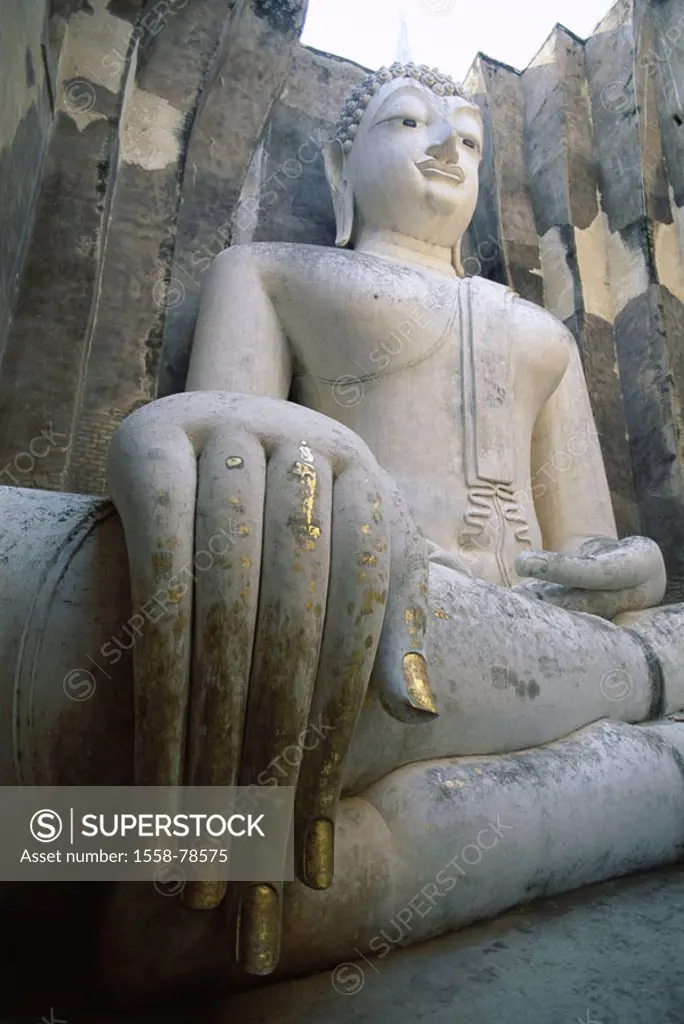 Thailand, Sukhothai, wade Si Chum, Buddhastatue, from below  Asia, southeast Asia, temple installation, statue, Buddha,  sedentary, culture, art, sigh...