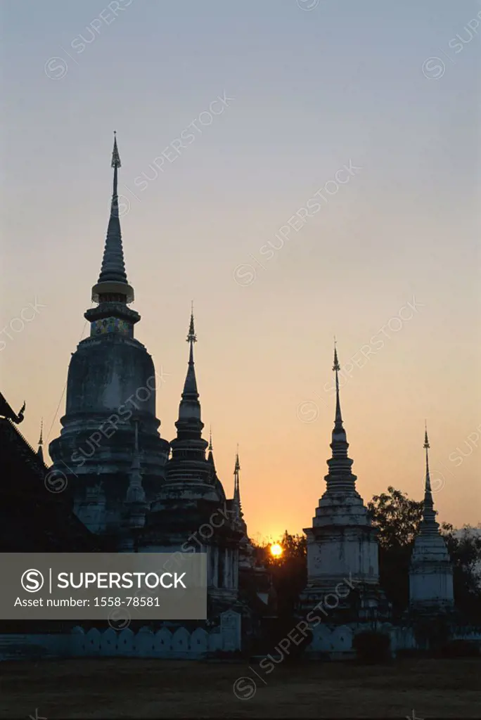 Thailand, Chiang May, wade Suan Dok, Chedis, sunset,  Asia, southeast Asia, temple district, temples, Chedi, Constructions, ceylonesische bell archite...