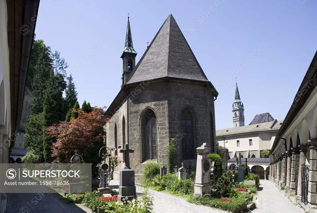 Austria, city Salzburg, old town,  Peter graveyard, Margarethenkapelle,  Europe, Central Europe, saline chamber belt, city center, UNESCO-World Herita...