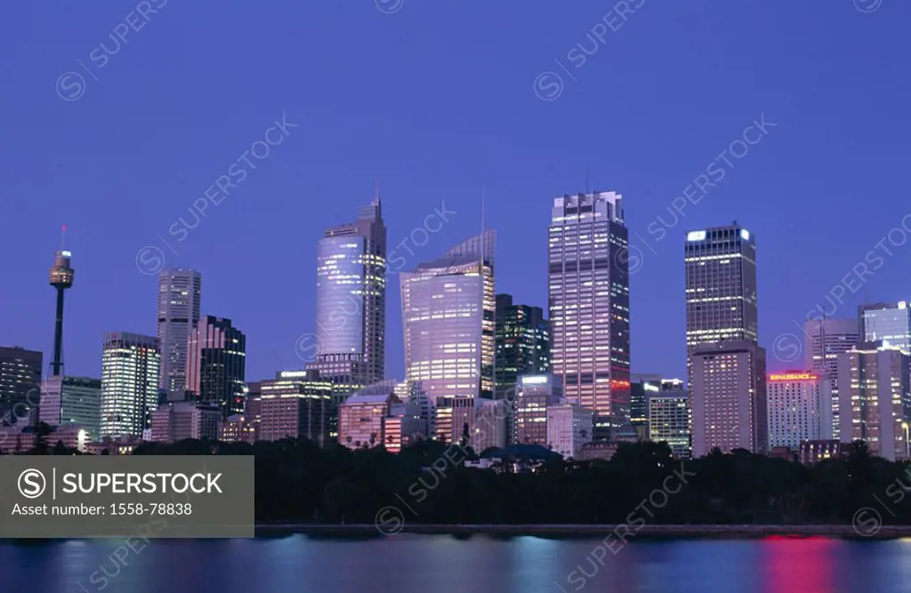 Australia, Sydney, skyline,  Evening mood  New South Wales, city, cityscape, skyscrapers, Office buildings, office skyscrapers, twilight, urbanity,