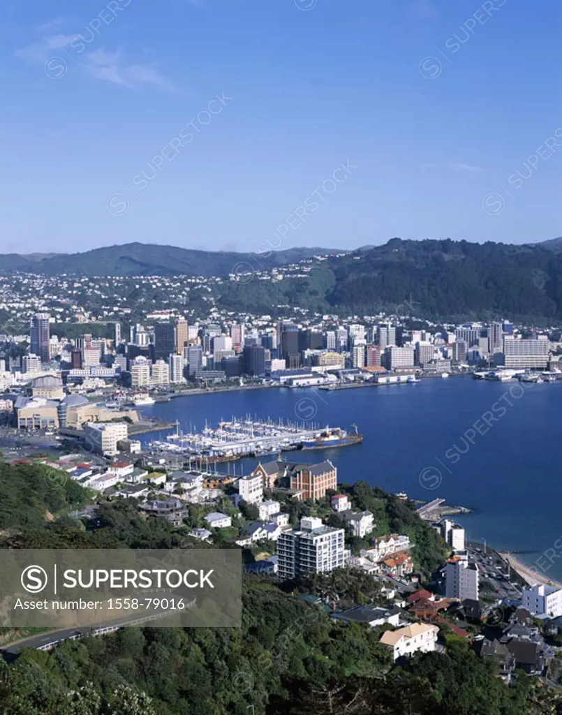 New Zealand, Wellington, view over the city, Harbor   North island, capital, port, cityscape, docks, marina, destination