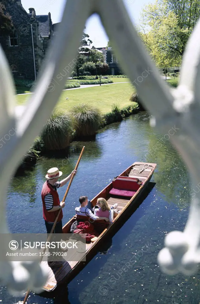 New Zealand, South island, Christchurch, Avon River, tourists, boat trip,  from above Region Canterbury, waters, river, gondola, gondolier, couple, to...