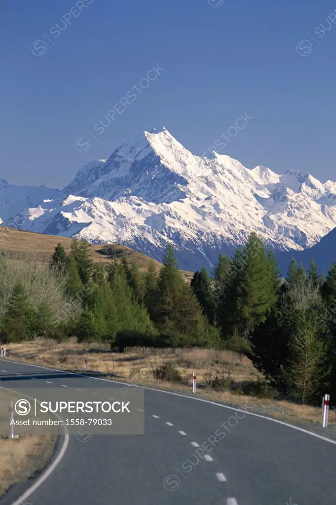 New Zealand, South island, mountains, Mountain street, Mount Cook, 3764 m,  snow-covered Southern Alps Mountain position, New Zealand Alps, highland, ...