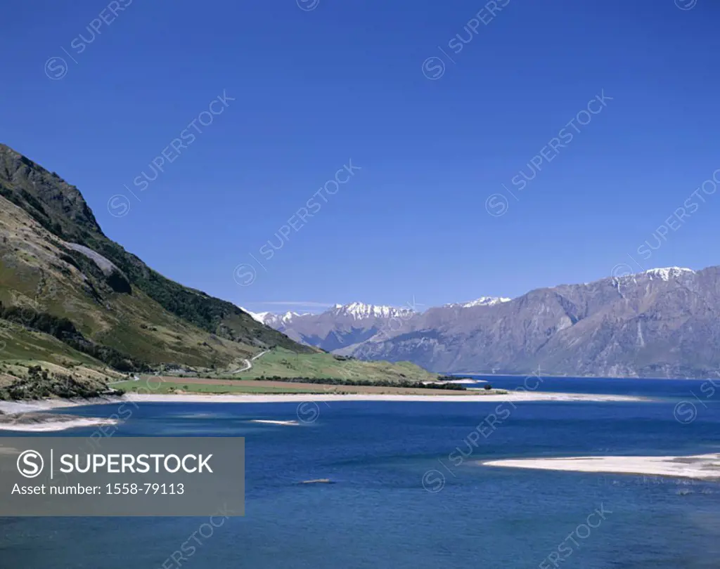 New Zealand, South island, Southern Alps  Mountain position, brine Hawea,   New Zealand Alps, highland, mountains, sea, Mountain lake, South alpine se...