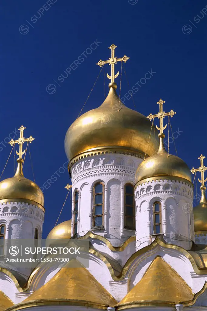 Russia, Moscow, Kremlin,  Maria proclamation cathedral, detail, Onion domes Capital, Blagoweschtschenskij Sobor, cathedral, church, built religion 148...