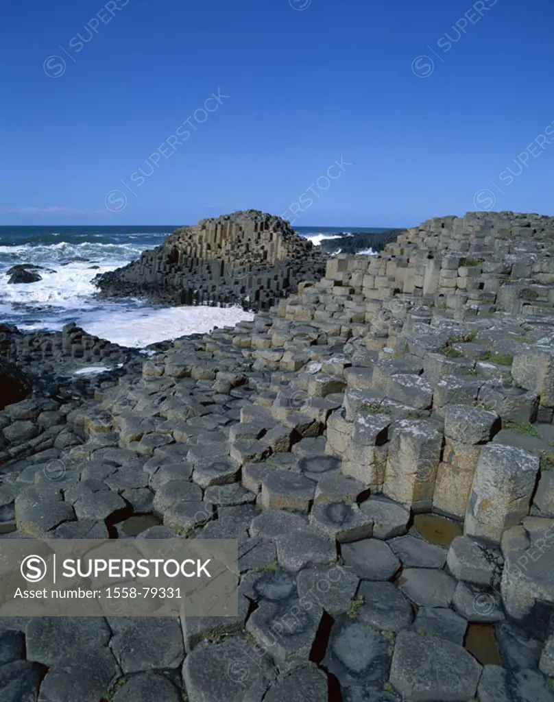 Northern Ireland, coast, Giant´s Causeway,  Basalt columns   Europe, island, Ireland, north, Antrim county, Kliffküste, ´dam of the giants´, sea, shor...