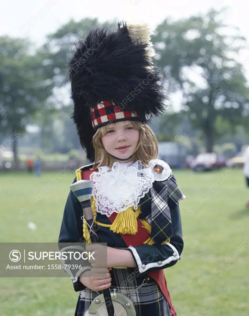 Scotland, Highland Games, girls,  Majorette, clothing, traditional,  Half portrait  Europe, Great Britain, island, north, Highlands, party, event, mov...