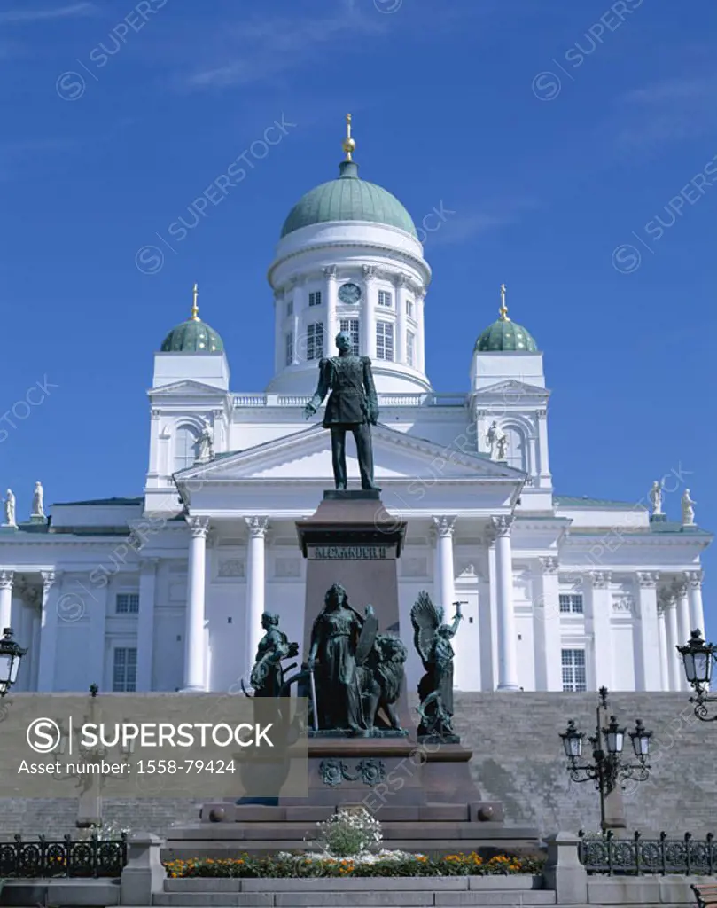 Finland, Helsinki, Domkirche, monument, ´Czar Alexander II.´  Series, Scandinavia, senate place, church, cathedral, ´Nikolaikirche´, ´Tuomiokirkko´, c...