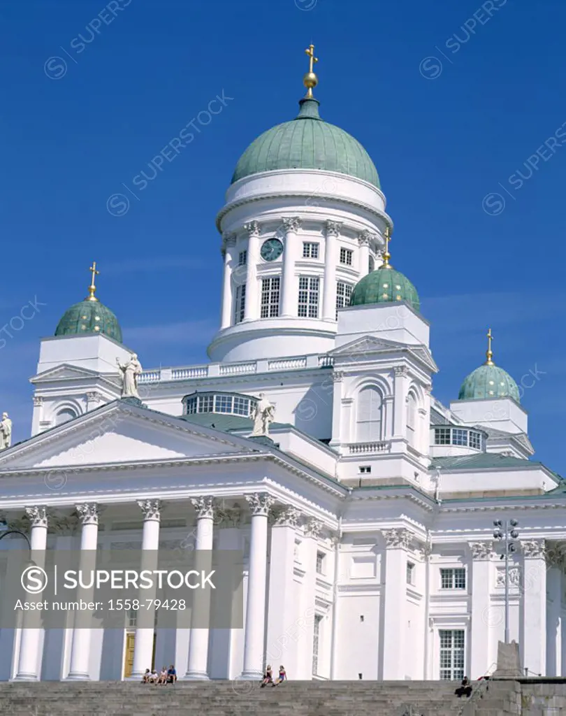 Finland, Helsinki, senate place,  Domkirche, detail, Freitreppe,  Tourists Series, Scandinavia, church, cathedral, ´Nikolaikirche´, ´Tuomiokirkko´, co...