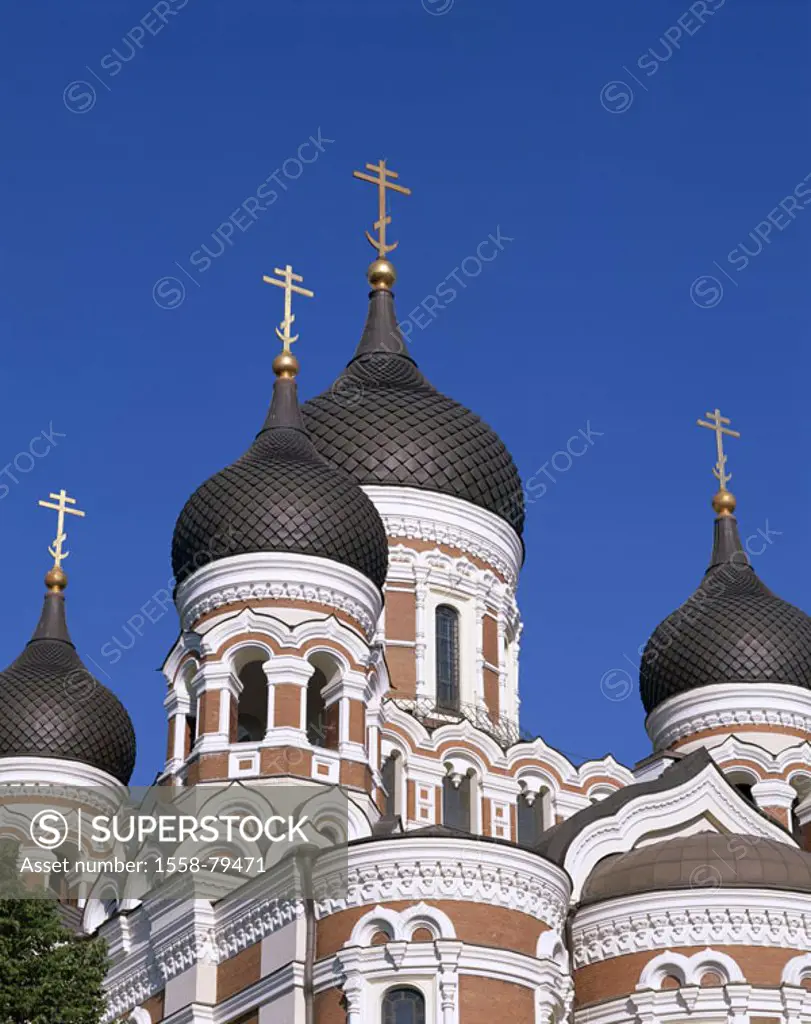 Estonia, Tallinn, Alexander-Newski Cathedral, facade, detail, steeples,  Series, Baltikum, capital, church, Alexander Newski cathedral, towers, onion ...