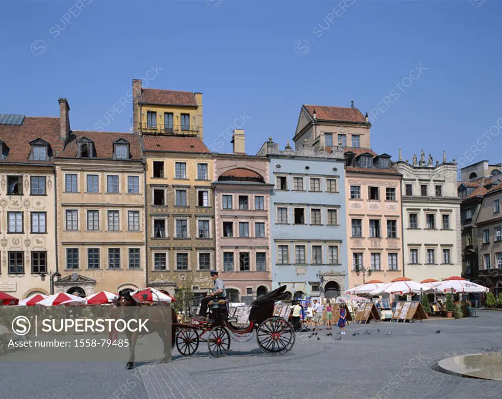 Poland, Warsaw, old town, market place,  Residences, street cafes, horse carriage  Series, Eastern Europe, capital, market, houses, facade, pussy, UNE...