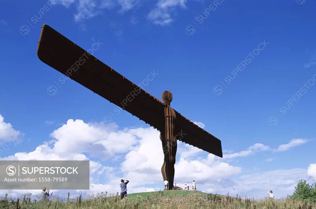 Great Britain, England, tyne and Wear,  Gateshead, sculpture, fishing rod of of the North,  Tourists  Europe, island, Newcastle upon tyne, hills, artw...