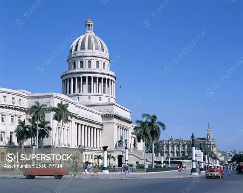 Cuba, Havanna, Capitolio,  Street scene  Central America, buildings, construction, Capitol, splendor construction, facade, lime sandstone, architectur...