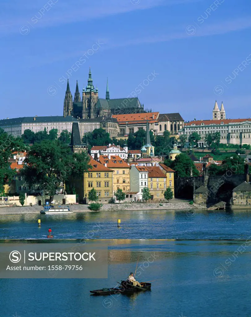 Czech republic, Prague, view at the city, Hradschin, Moldavia  Bohemia, capital, Praha, Burgenviertel, St.Veits cathedral, constructions, buildings, a...