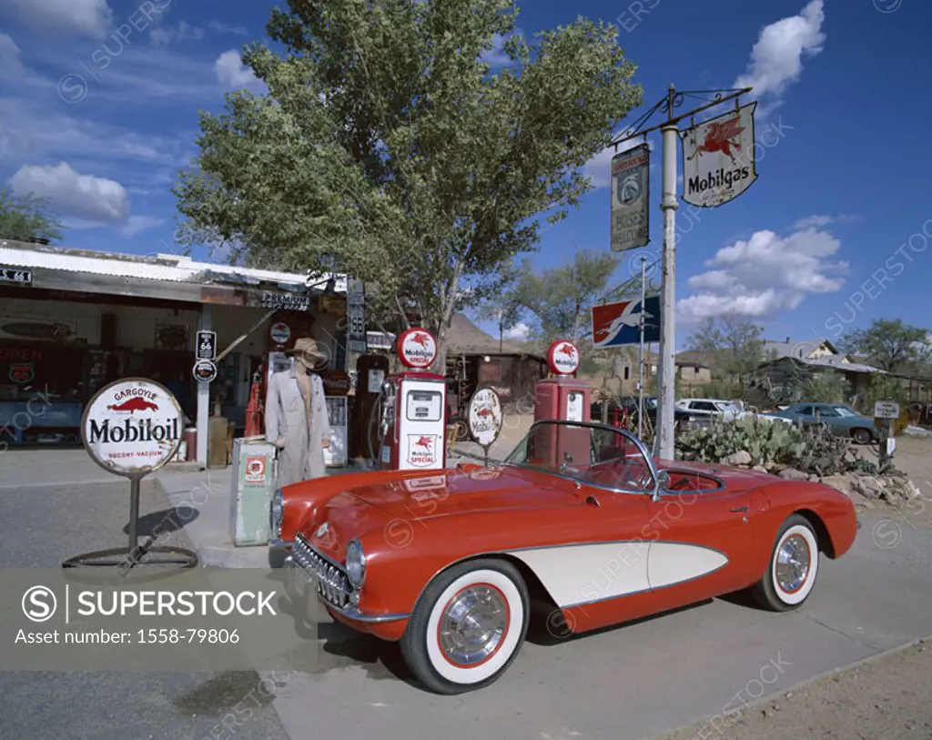USA, Arizona, Hackberry, route 66,  Gas station, car, old-timers, nostalgic  North America, unified states sight historically, landmarks, street, coun...