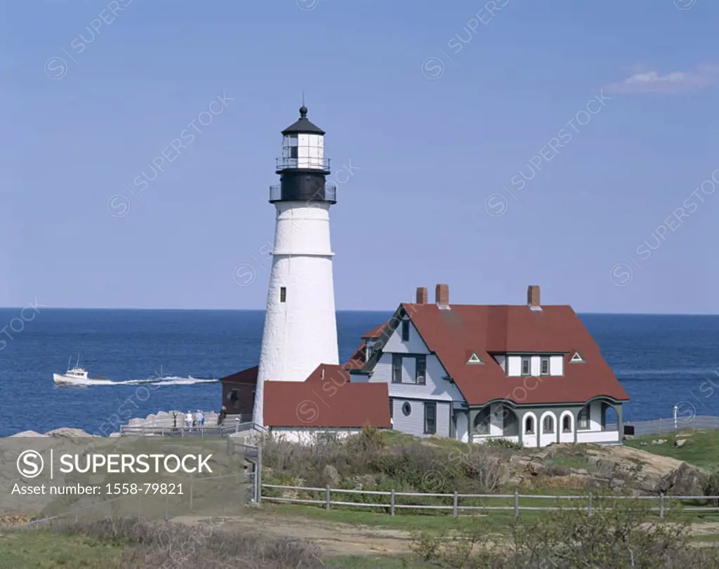 USA, Maine, Cape Elizabeth, lighthouse,   North America, unified states New England New England states sight coast, sea, ocean, Portland Head Lighthou...