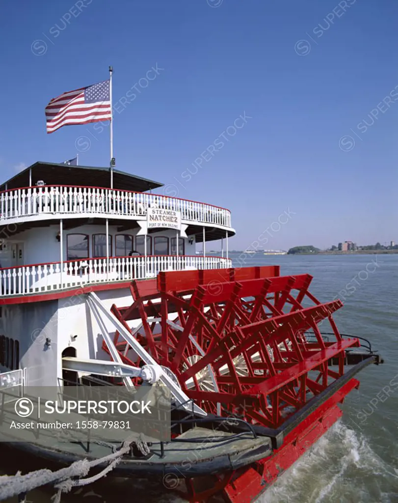 USA, Louisiana, New Orleans, river, Mississippi, paddle-wheel steamers,  ´Natchez´, detail, North America, unified states southern states sight destin...