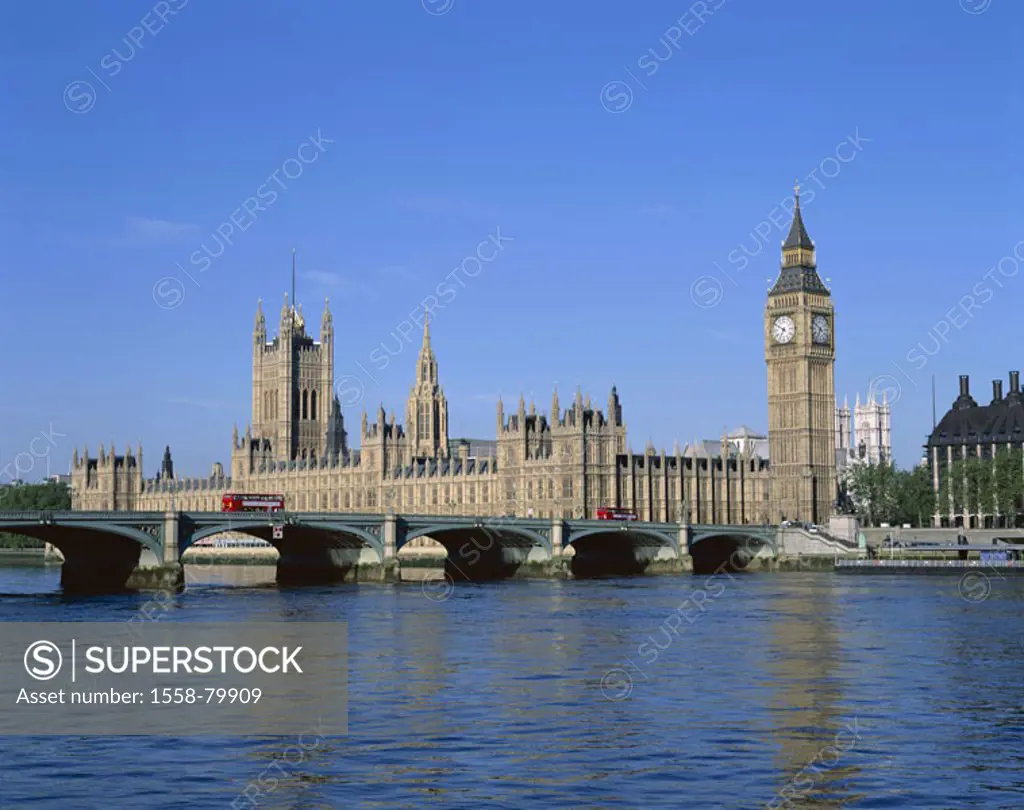 Great Britain, England, London,  Thames, Westminster bridge,  Houses of Parliament, Big Ben,  Europe, island, city, capital, view at the city, river, ...