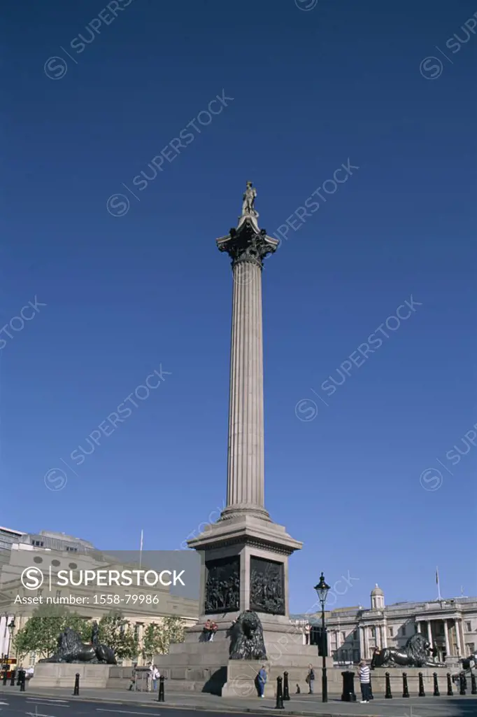 Great Britain, England, London,  Trafalgar Square, Nelson-Säule,  1842  Europe, island, city, capital, view at the city, center, place, column, granit...