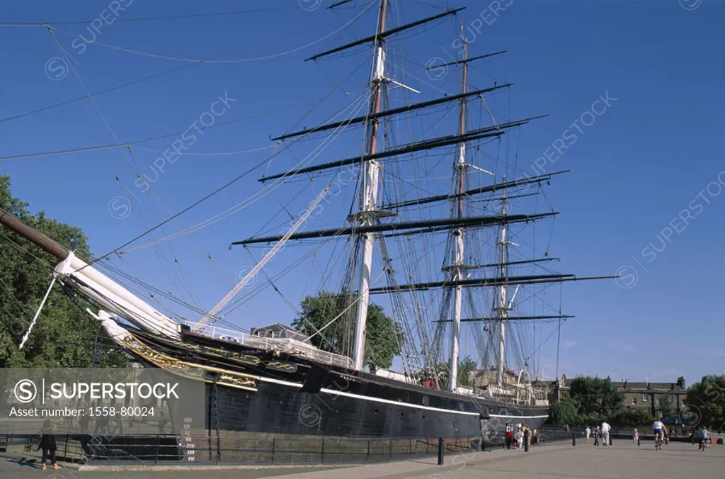 Great Britain, England, London,  Outside district, Greenwich, Segelschiff,  ´Cutty Sark´, Thames shores, tourists  Europe, island, capital, district, ...