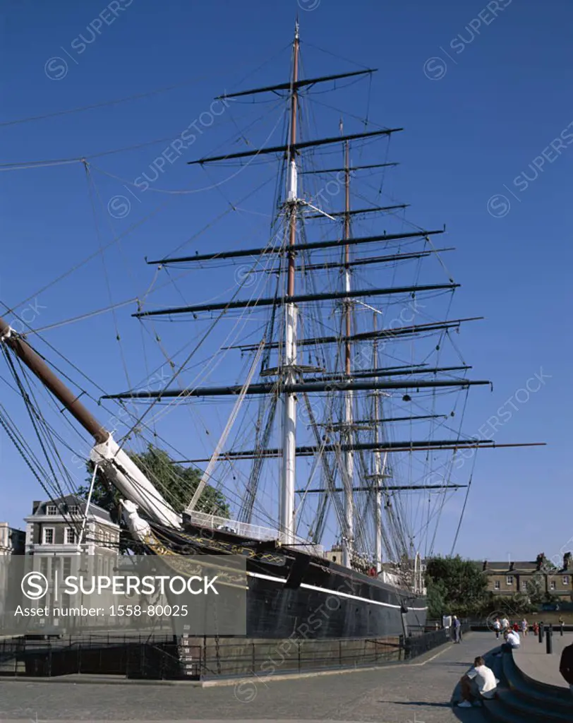 Great Britain, England, London,  Outside district, Greenwich, Segelschiff,  ´Cutty Sark´, Thames shores, tourists  Europe, island, capital, district, ...