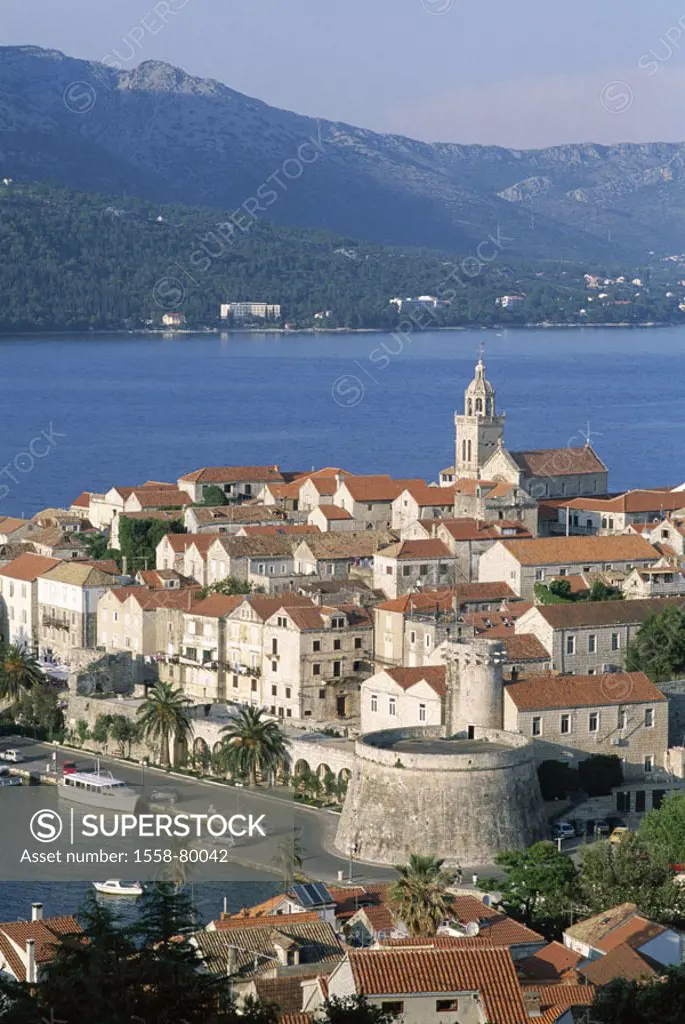 Croatia, island Korcula, Korcula-Stadt, view at the city, city fortification, harbor  Series, Balkan peninsula, Dalmatia, Dalmatian coast,  Adriatic c...