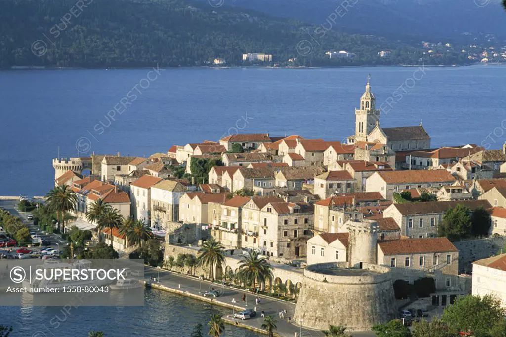 Croatia, island Korcula, Korcula-Stadt, view at the city, city fortification, harbor  Series, Balkan peninsula, Dalmatia, Dalmatian coast,  Adriatic c...