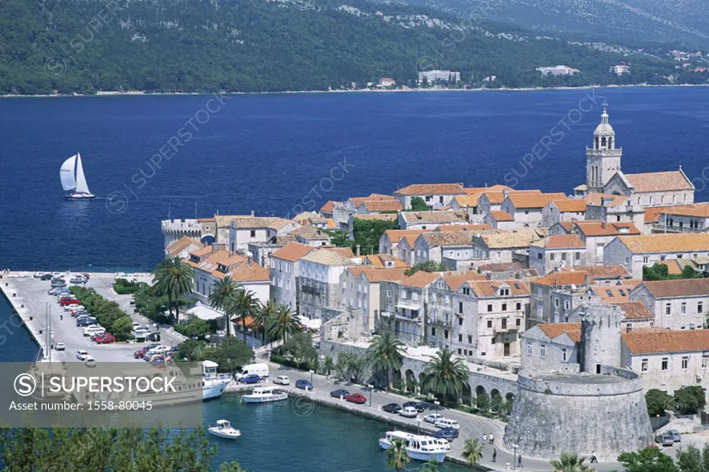 Croatia, island Korcula, Korcula-Stadt, view at the city, city fortification, harbor  Series, Balkan peninsula, Dalmatia, Dalmatian coast,  Adriatic c...
