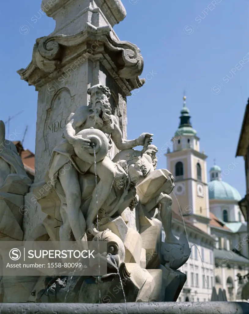 Slovenia, Ljubljana, place Mestni Trg,  Wells of the Krainer rivers, 1751, detail, Well figures Series, Balkan peninsula, capital, city place, water g...