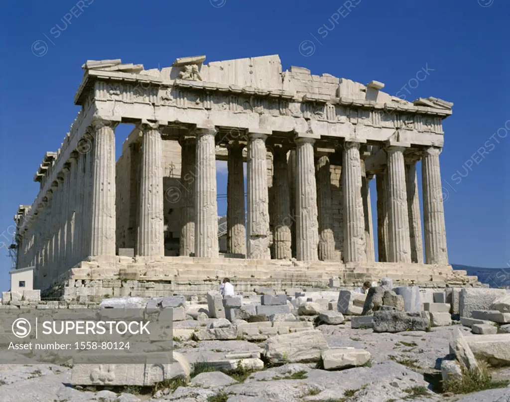 Greece, Athens, view at the city, Acropolis, Parthenon,  Europe, Attika, capital, sight, landmarks, temple mountain, temples, construction, Peripteros...