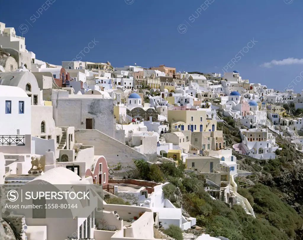 Greece, Kykladen, island Santorin, Oia, view at the city,  Series, Europe, Mediterranean island, Mediterranean, Aegean, coast region, coast, rock coas...