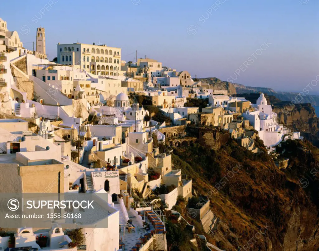 Greece, Kykladen, island Santorin,  Santorin-Stadt, view at the city, dusk  Europe, Mediterranean island, volcano island, island capital, city, hillsi...