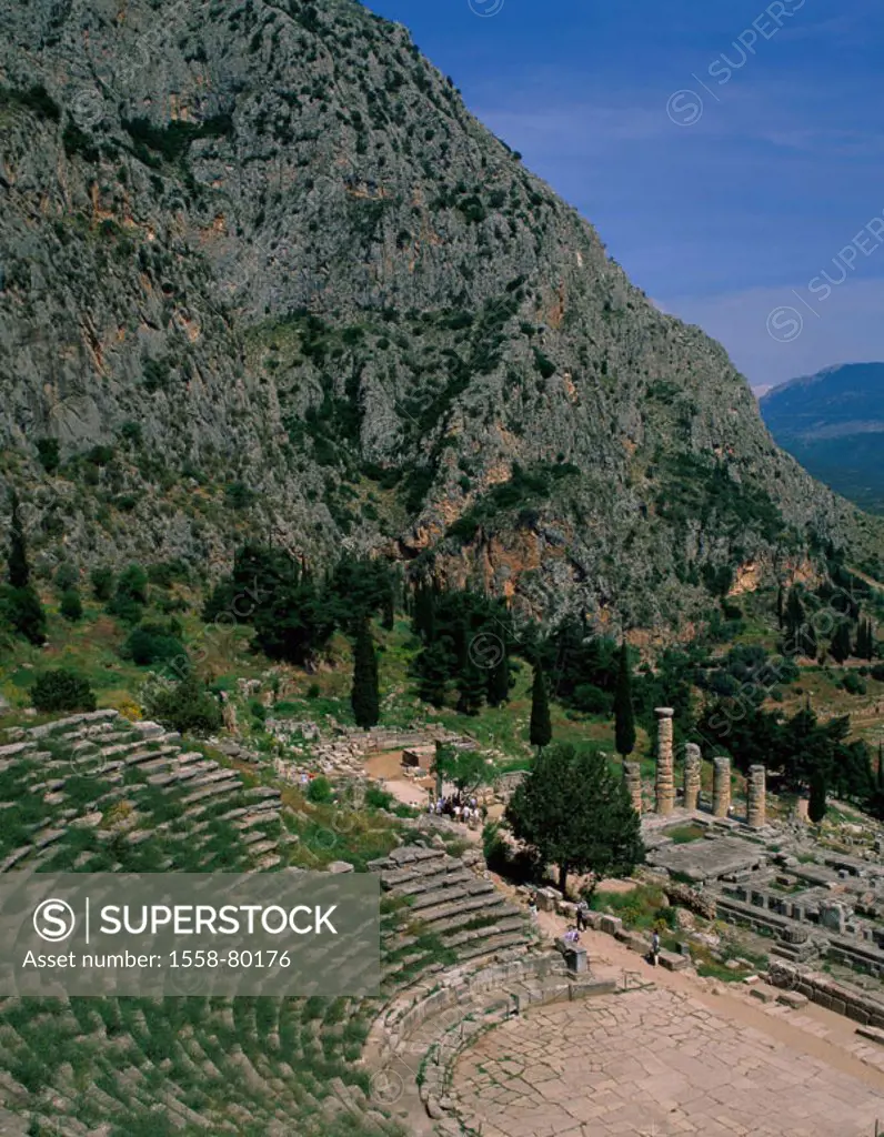 Greece, Delphi, Phokis,  antique theater, Apollontempel,  Europe, Pokis, resort, destination, ruins, remains, excavations, theaters, Greek, temples, A...