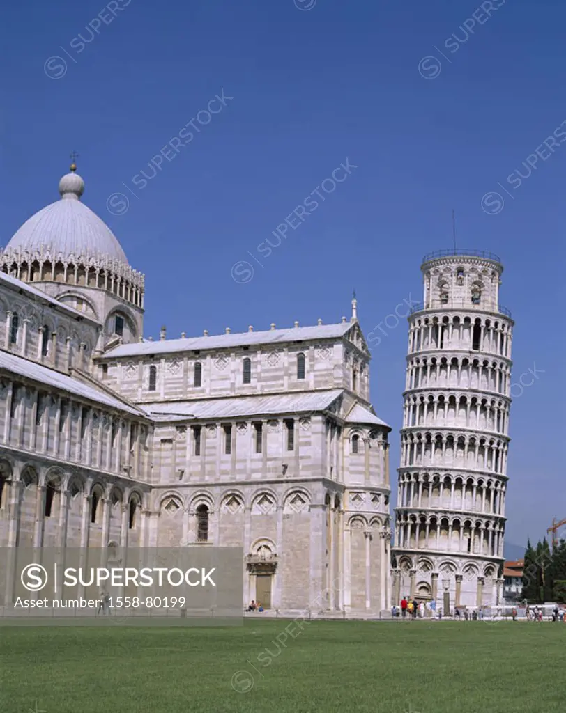 Italy, Tuscany, Pisa, slates tower,  Cathedral Santa Maria Assunta, detail, Tourists Series, Europe, Campo of dei Miracoli, Domplatz, piazza Duomo, Ca...
