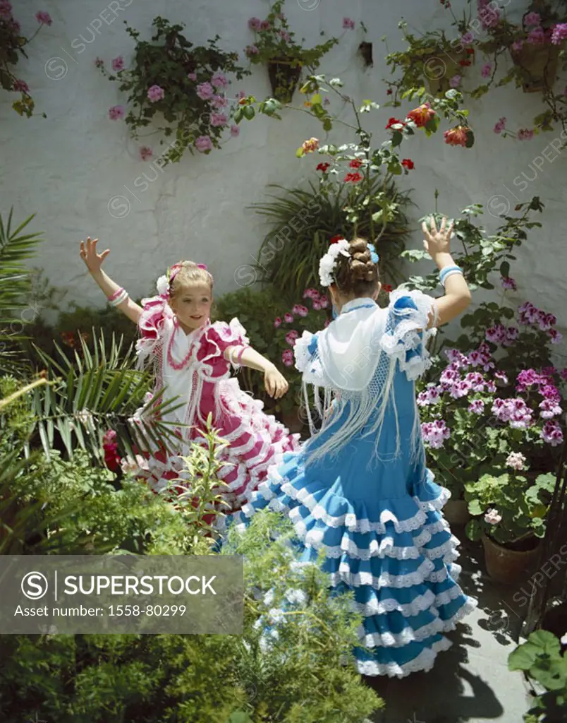 Spain, Andalusia, Jerez of de la Frontera, Fiera Del Caballo, garden, girls, clothes,  traditionally, dances Europe, Iberian peninsula, destination, s...