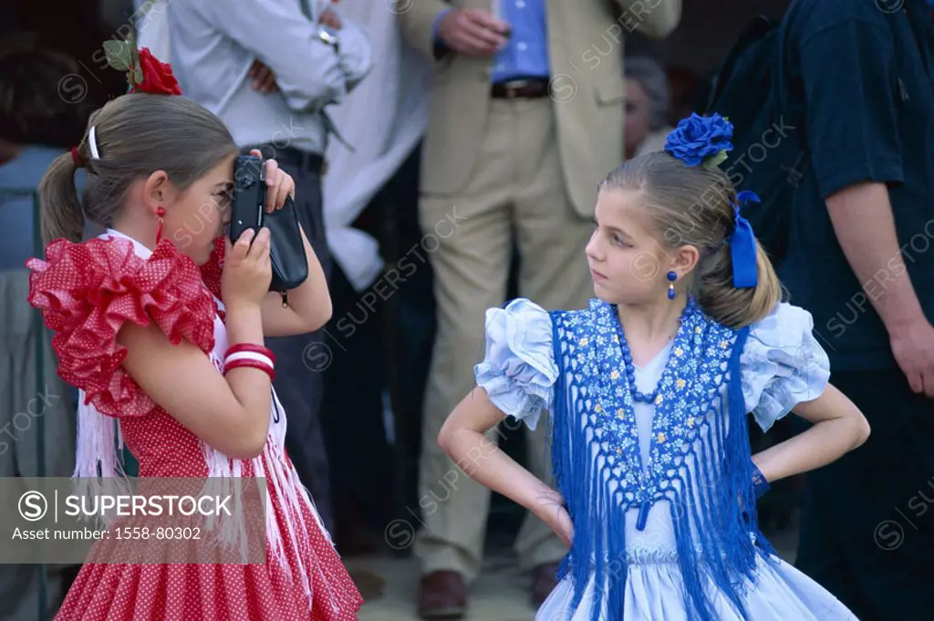 Spain, Andalusia, Jerez of de la Frontera, Fiera Del Caballo, girls, clothes,  traditionally, photographs Europe, Iberian peninsula, destination, sigh...