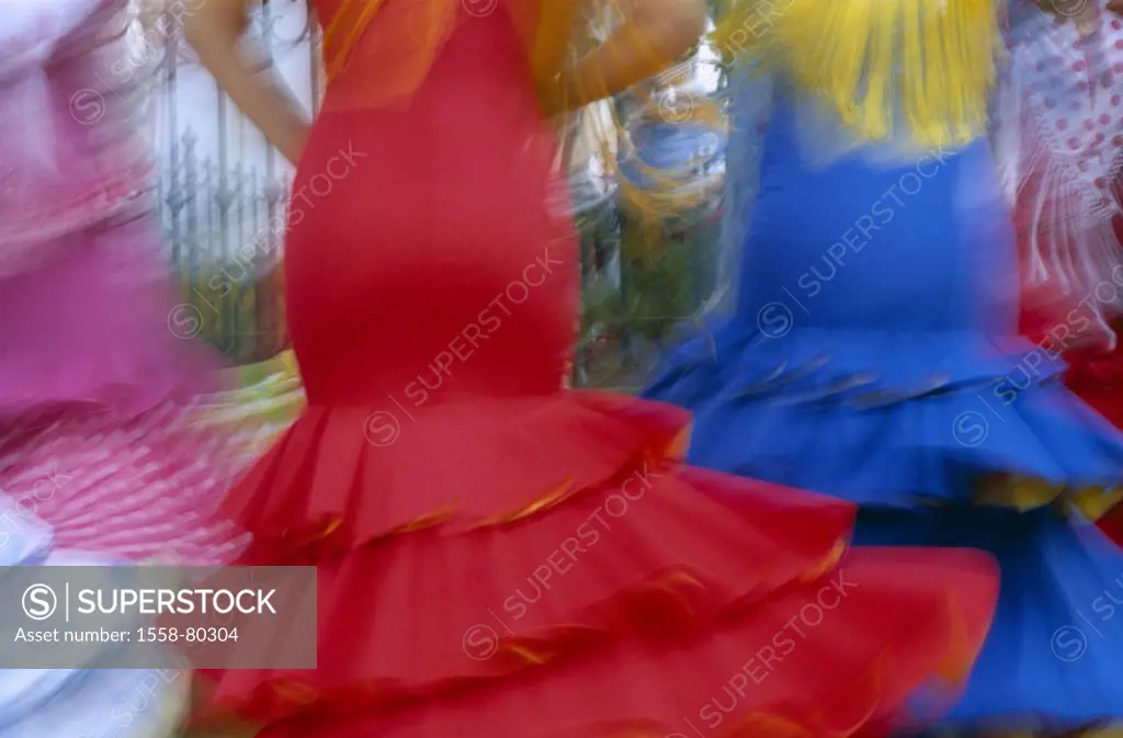 Spain, Andalusia, Jerez of de la Frontera, Fiesta, women, clothes, traditionally, dances,  Detail, movement, Europe, Iberian peninsula, destination, s...