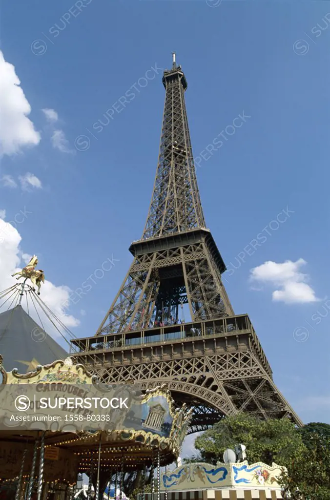 France, Paris, Eiffelturm,  Carousel, detail,   Europe, capital, sight, landmarks, tower, Sendeturm, steel timbering tower, tour Eiffel, height 320,8 ...