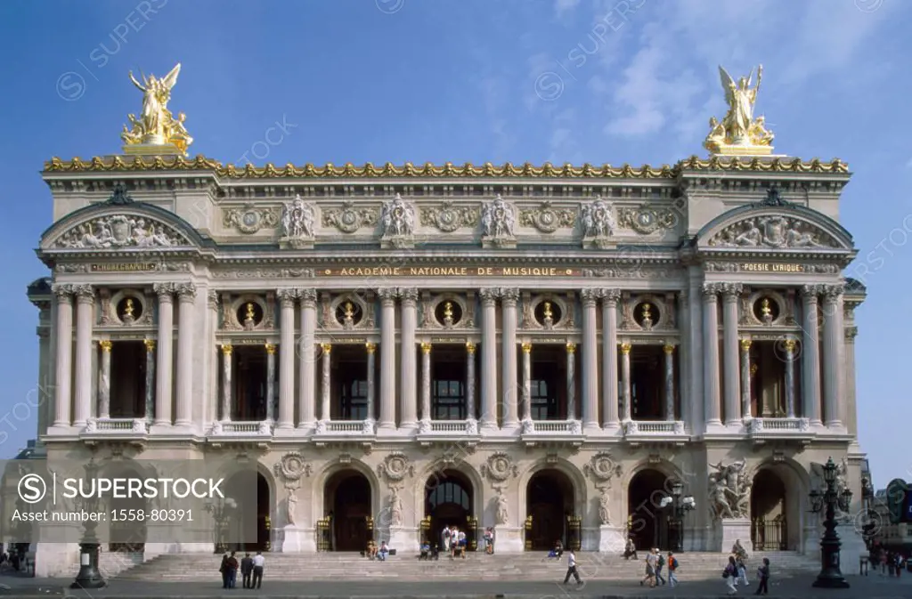 France, Paris, opuses of garnishing,  Facade, passer-bys,   Capital, sight, construction, buildings, opera house, opera, splendor construction, Grand ...