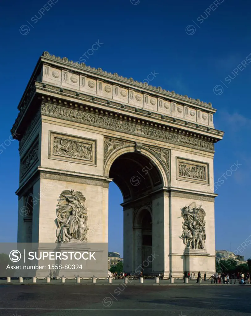 France, Paris, Place Charles de  Gaulle, Arc de Triomphe,   Capital, sight, landmarks, construction, triumphal bow, archway, Arc de Triomphe de l´Étoi...