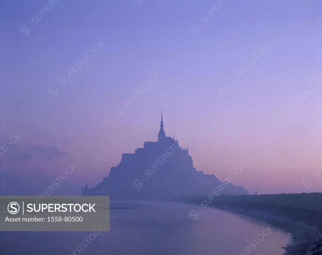 France, Normandy, Mont   Saint-Michel, dusk, fogs   Europe, department some coast Atlantic coast cloister mountain Mont St. Michel, island, sea, monum...