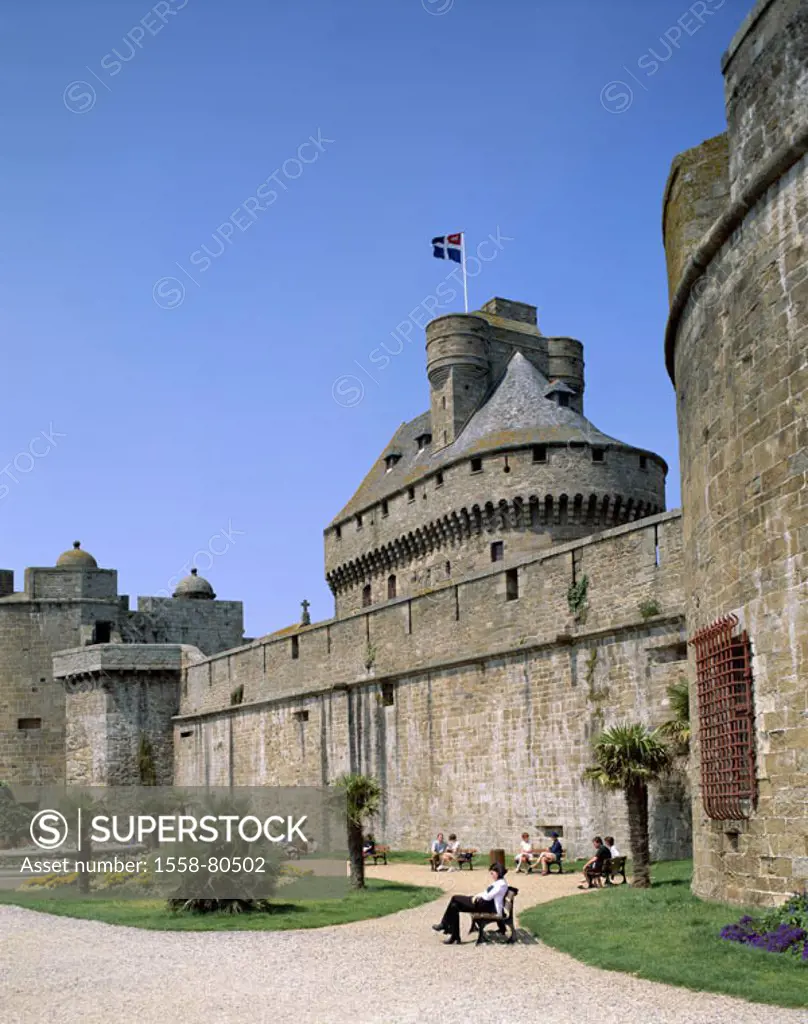 France, Brittany, Saint-Malo,  Chateau, 15. Jh.   Europe, city, port, St. Malo, fortress construction, fortress, palace, towers, Donjon, walls, protec...