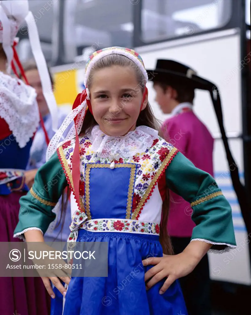 France, Brittany, girls,  traditional costume, traditionally, bretonisch,  Half portrait  Europe, North France, folklore, people, Bretonen, child, you...