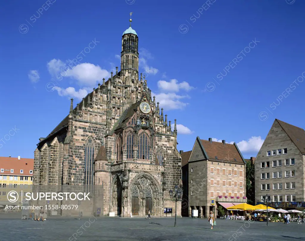 Germany, Bavaria, franc, Nuremberg,  Market place, Frauenkirche,  Europe, central franconia, city, city center, main market, sight, church, buildings,...