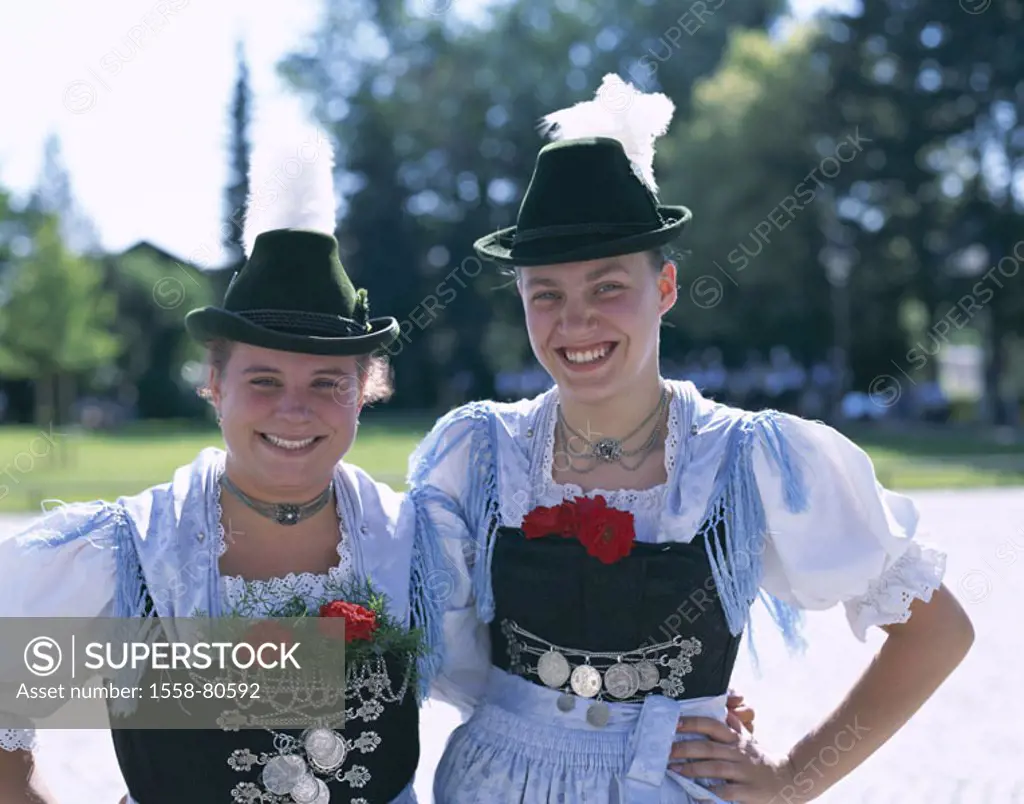 Germany, Bavaria, Rosenheim,  Women, young, traditional costume, smile Halbporträt   Europe, Southern Germany, Upper Bavaria, party, festival, move, t...